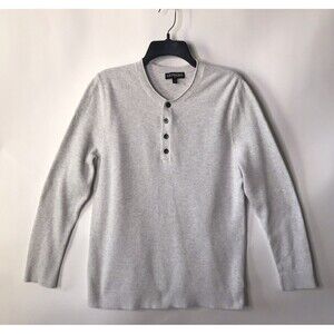EXPRESS Men's Henley Sweater Size L Slim Medium Light Gray Rib Knit Long Sleeve